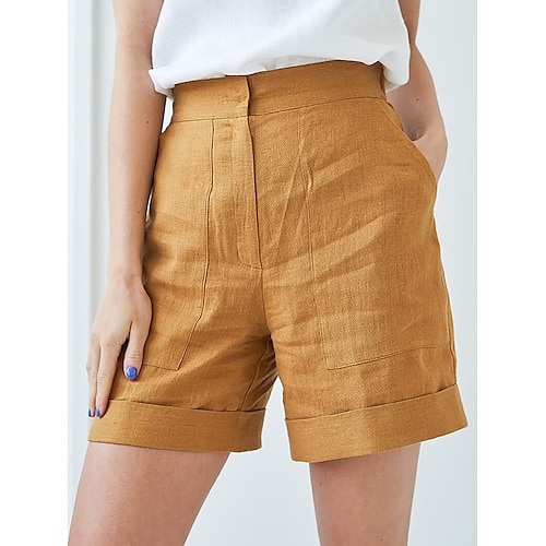 

Women's Shorts Yellow Mid Waist Casual / Sporty Athleisure Casual Weekend Side Pockets Micro-elastic Short Comfort Plain S M L XL XXL