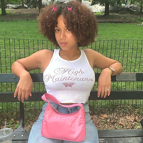 

Women's Tank Top Camis White Letter Rhinestone Sleeveless Daily Weekend Streetwear Casual Round Neck Regular S