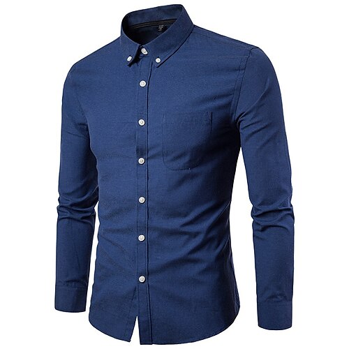 

Men's Dress Shirt Solid Color Plain Turndown Dark Gray Navy Blue Light Blue White Black Print Outdoor Casual Long Sleeve Button-Down Clothing Apparel Cotton Lightweight Breathable