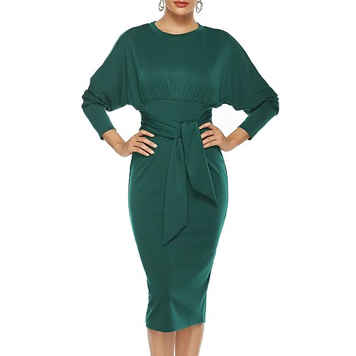 

Women's Bodycon Knee Length Dress Black Army Green Dark Green Long Sleeve Pure Color Lace up Knit Fall Winter Crew Neck Elegant Casual Mature 2022 S M L XL