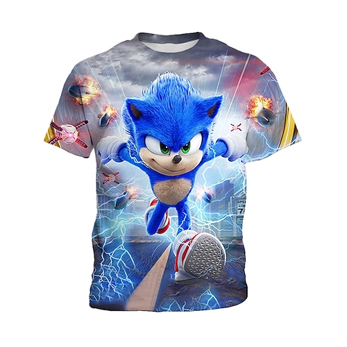

Kids Boys T shirt Tee Sonic Short Sleeve 3D Print Graphic Patterned Crewneck Black Blue Dusty Blue Children Tops Spring & Summer Active Daily Outdoor Regular Fit 4-12 Years