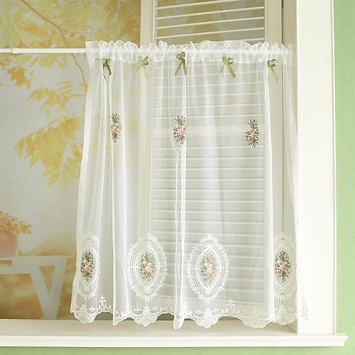 

White Semi Sheer Valance Rod Pocket Tier Curtain Farmhouse, Kitchen Living Room Window Tier Curtain Farmhouse,Door Curatin, Girls Bedroom Cascade