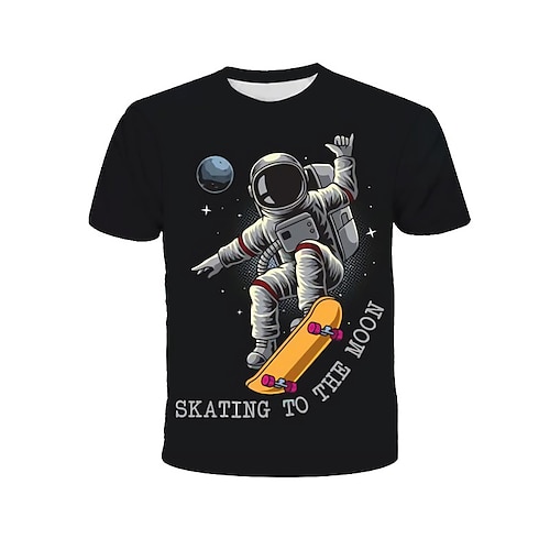 

Kids Boys T shirt Astronaut Outdoor 3D Print Short Sleeve Crewneck Active 3-12 Years Spring Black