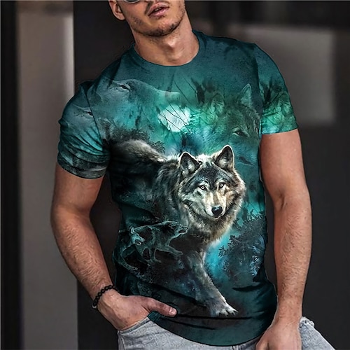 

Men's Unisex T shirt Tee Wolf Graphic Prints Crew Neck Blue 3D Print Outdoor Street Short Sleeve Print Clothing Apparel Sports Designer Casual Big and Tall / Summer / Summer