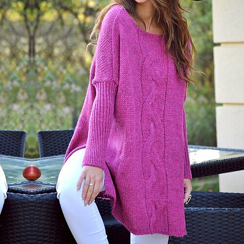 

Women's Sweater Pullover Jumper Split Knitted Asymmetric Hem Pure Color Stylish Casual Soft Long Sleeve Sweater Cardigans Crew Neck Fall Winter Green Purple Yellow