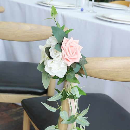 

Nordic Indoor Outdoor Wedding Chair Back Flower Decoration Bouquet Party Banquet Decoration Flower Wedding Simulation Flower Art Welcome Ornament