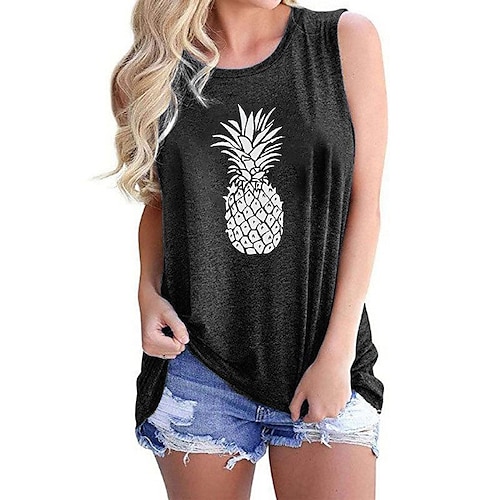 

Carney Carney European And American Cross-Border Women's Vest Amazon Foreign Trade Pineapple Pattern Printing Round Neck Short-Sleeved T-Shirt