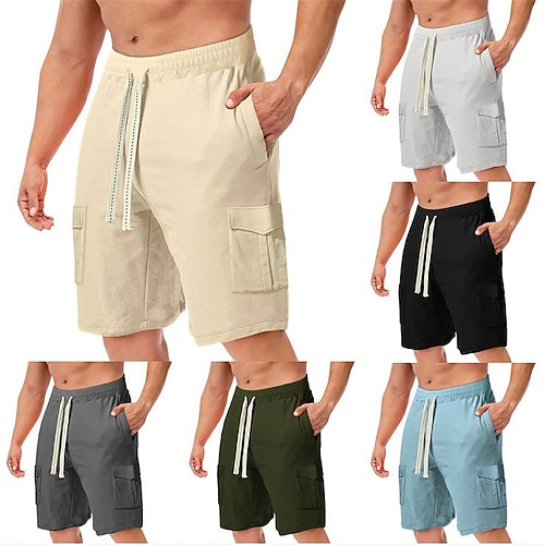 

Men's Basic Casual Shorts Cargo Shorts Drawstring Elastic Waist Multiple Pockets Short Pants Daily Streetwear Solid Color Comfort Breathable Mid Waist Black Blue Army Green Khaki Light gray S M L XL