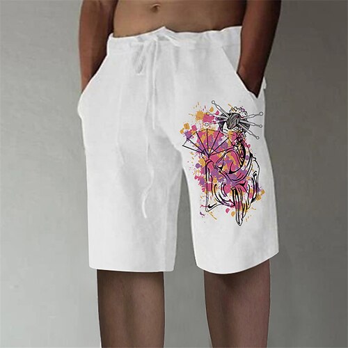 

Men's Shorts Beach Shorts Drawstring Elastic Waist Print Cartoon Graphic Prints Comfort Breathable Short Sports Outdoor Daily Cotton Blend Designer Classic Style White
