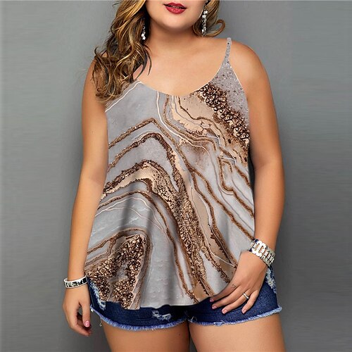 

Women's Plus Size Tops Camisole Color Gradient Backless Print Sleeveless Strap Streetwear Daily Going out Polyester Spring Summer Blue Gray