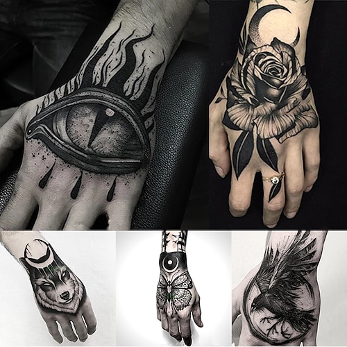 

5PCS Waterproof Temporary Tattoo Sticker eagle Crow Gothic eye Fake Tatto Flash Tatoo Hand back Arm art Tattoos for boy Women Men