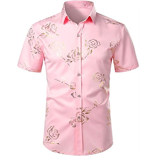 

Men's Shirt Floral Turndown Party Daily Button-Down Short Sleeve Tops Casual Fashion Comfortable White Black Pink