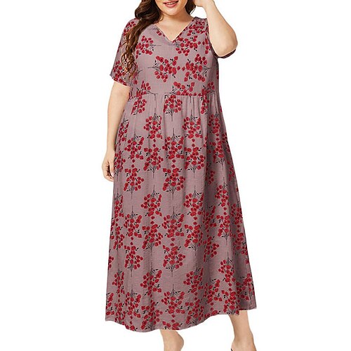 

Women's Plus Size Holiday Dress Floral V Neck Print Short Sleeve Spring Summer Casual Midi Dress Daily Back to School Dress