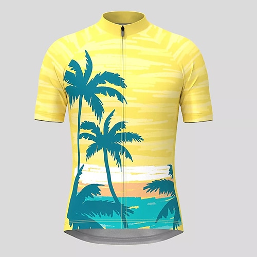 

21Grams Men's Cycling Jersey Short Sleeve Bike Top with 3 Rear Pockets Mountain Bike MTB Road Bike Cycling Breathable Quick Dry Moisture Wicking Reflective Strips Yellow Blue Palm Tree Polyester