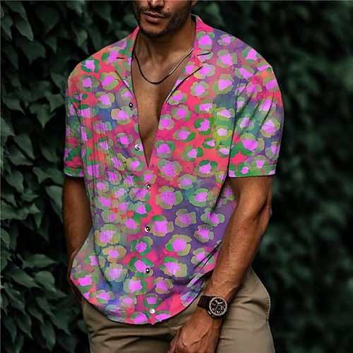 

Men's Shirt 3D Print Floral Turndown Street Casual Button-Down Print Short Sleeve Tops Designer Casual Fashion Breathable Blue Gray Purple / Summer / Spring / Summer