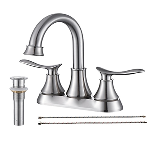 

2-Handle 4-Inch Brushed Nickel Bathroom Faucet Bathroom Vanity Sink Faucets with Pop-up Drain and Supply Hoses