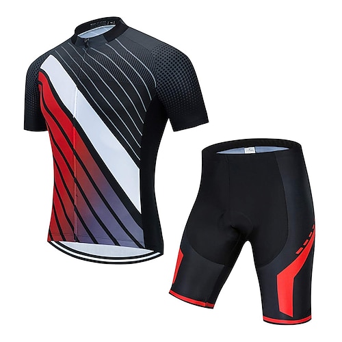 

21Grams Men's Cycling Jersey with Shorts Short Sleeve Mountain Bike MTB Road Bike Cycling Black Red Stripes Bike Clothing Suit 3D Pad Breathable Quick Dry Moisture Wicking Back Pocket Polyester