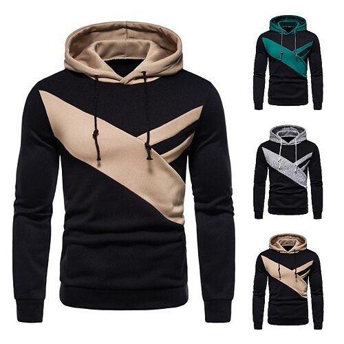 

Men's Hoodie Green Khaki Light Grey Hooded Color Block Casual Streetwear Vintage Cool Casual Winter Clothing Apparel Hoodies Sweatshirts Long Sleeve