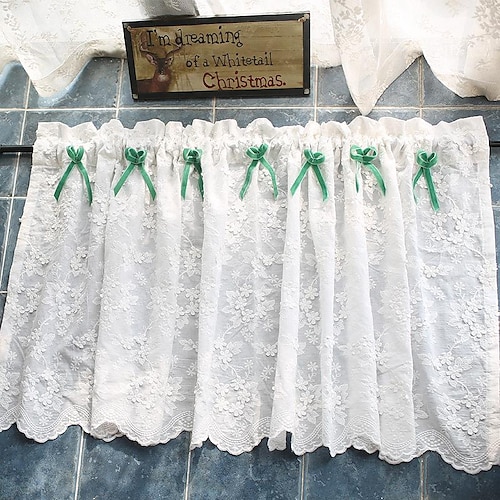 

Kitchen Cabinet Curtain Rod Pocket White Valance Farmhouse Flower Short Cafe Curtain for Bathroom Hotel Cafe Bar Spring Watercolor Flower Floral Print