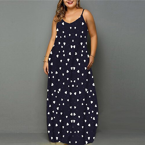

Women's Plus Size Holiday Dress Heart Crew Neck Print Sleeveless Spring Summer Casual Maxi long Dress Daily Vacation Dress