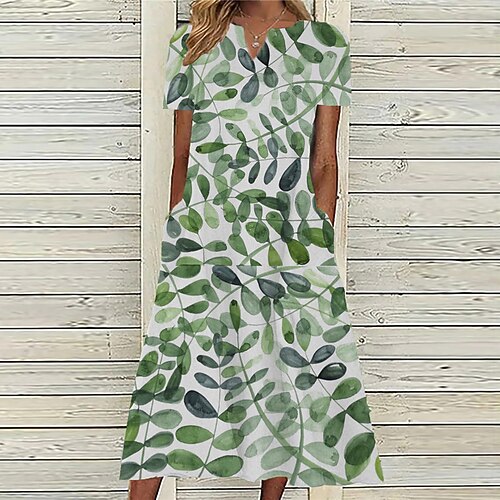 

Women's A Line Dress Midi Dress Green Blue Purple Short Sleeve Print Pocket Print Spring Summer V Neck Casual Vacation 2022 S M L XL XXL 3XL