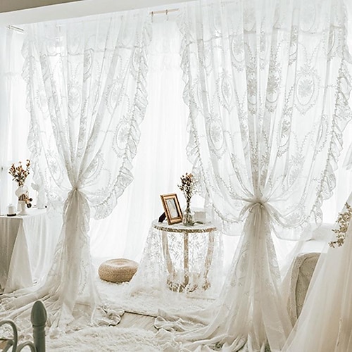 

Basic Rod Pocket Lace Sheer Voile Window Curtain Panels White 1 Panel for Kitchen Bedroom Children Living Room Yard