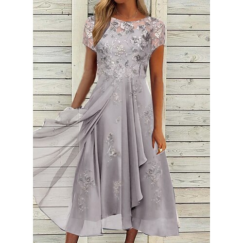 

Women's A Line Dress Midi Dress Green Light gray Short Sleeve Floral Solid Color Ruched Print Spring Summer Crew Neck Elegant Modern 2022 S M L XL XXL 3XL