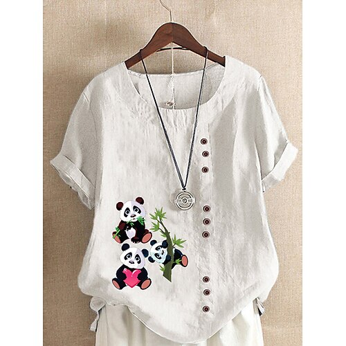 

Women's Floral Daisy Daily Holiday Weekend Shirt Short Sleeve Button Print Round Neck Tops Loose Green White Blue S