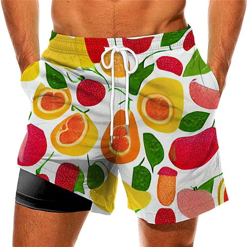 

Men's Swim Trunks Swim Shorts Quick Dry Board Shorts Bathing Suit Compression Liner with Pockets Drawstring Swimming Surfing Beach Water Sports Printed Fruit Spring Summer