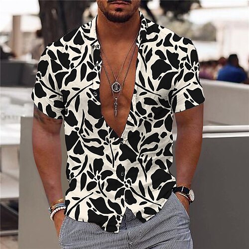 

Men's Shirt Graphic Shirt Leaves Turndown Beige 3D Print Outdoor Street Short Sleeves Button-Down Print Clothing Apparel Fashion Designer Casual Breathable / Summer / Spring / Summer