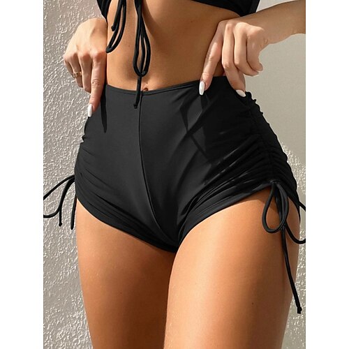 

Women's Swimwear Beach Bottom Normal Swimsuit High Waisted Solid Color Black Padded Bathing Suits Sports Vacation Sexy / New