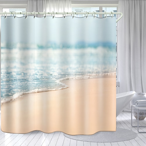

Sunset Beach Wave Series Digital Printing Shower Curtain Shower Curtains Hooks Modern Polyester New Design