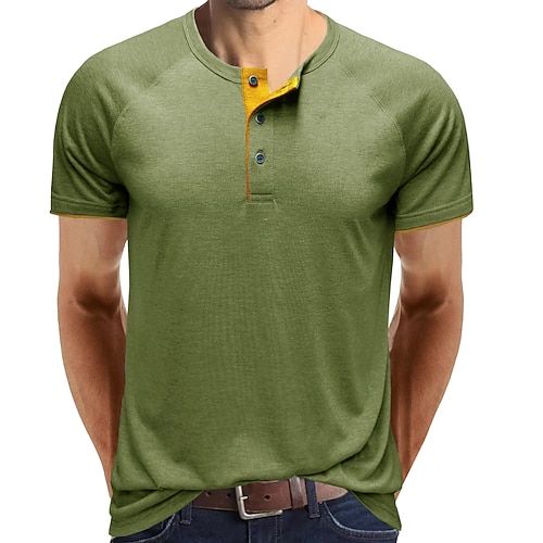 

Men's T shirt Tee T-shirt Sleeve Color Block Henley Stard Spring Green White Blue Gray Orange