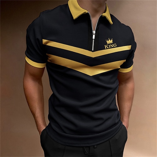 

Men's Golf Shirt Logo Turndown Street Casual Zipper Short Sleeve Tops Casual Fashion Breathable Comfortable Green Black Blue