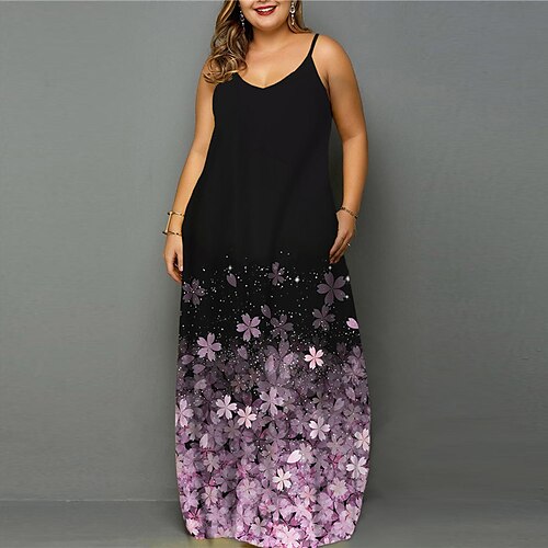 

Women's Plus Size Holiday Dress Floral Crew Neck Print Sleeveless Spring Summer Casual Maxi long Dress Daily Vacation Dress