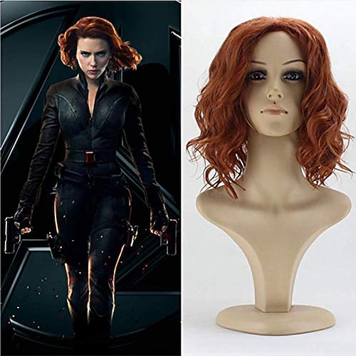 

parrucche di capelli cosplay vedova nera the avengers cosplay parrucca sintetica corta riccia marrone per le donne natasha romanova gioco di ruolo