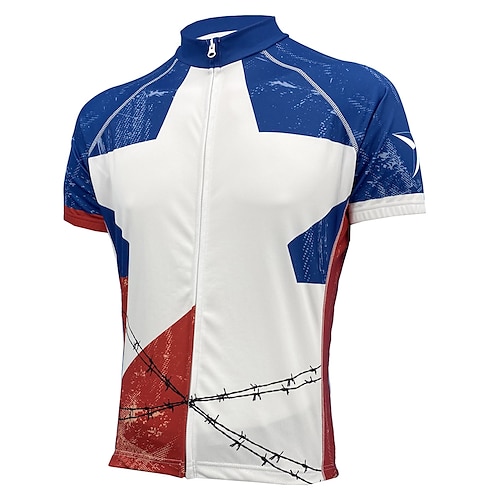 

21Grams Men's Cycling Jersey Short Sleeve Bike Top with 3 Rear Pockets Mountain Bike MTB Road Bike Cycling Breathable Quick Dry Moisture Wicking Reflective Strips Blue White Color Block Stripes