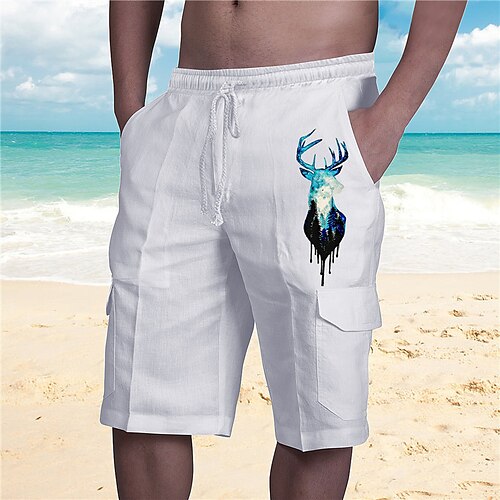 

Men's Designer Streetwear Shorts Cargo Shorts Drawstring Elastic Waist Multiple Pockets Short Pants Casual Daily Micro-elastic Graphic Patterned Deer Breathable Soft Mid Waist White S M L XL XXL