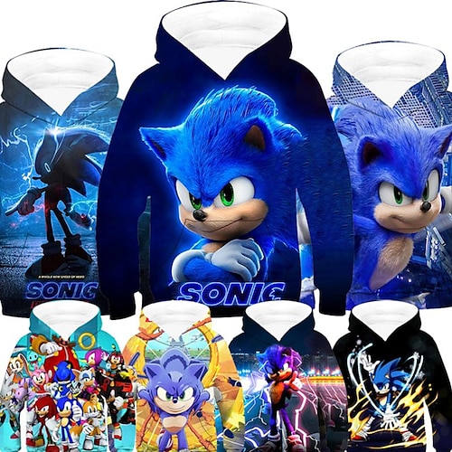 

Kids Boys Hoodie Sonic Long Sleeve 3D Print Graphic Patterned Pocket Colorblock Black Blue Children Tops Fall Winter Daily School Outdoor Regular Fit 3-12 Years / Spring