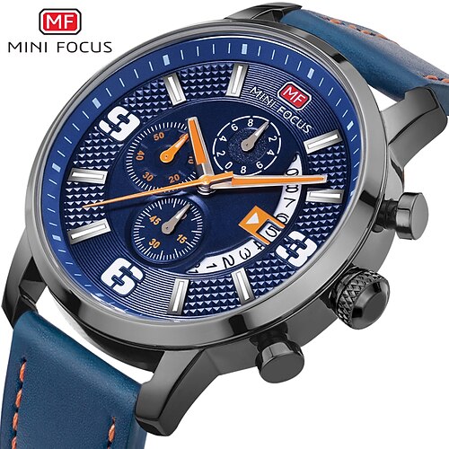 

MINI FOCUS Quartz Watch for Men Analog Quartz Stylish Stylish Waterproof Calendar Alloy PU Leather Fashion