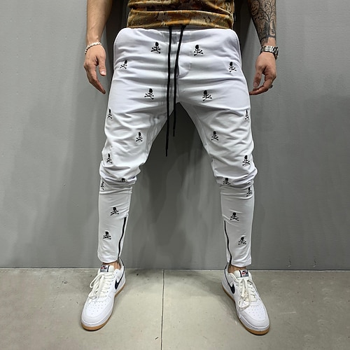 

Men's Joggers Tights Trousers Casual Pants Zipper Drawstring Elastic Waist Skull Moisture Wicking Full Length Casual Daily Leisure Sports Sports Trousers Yellow Army Green Micro-elastic