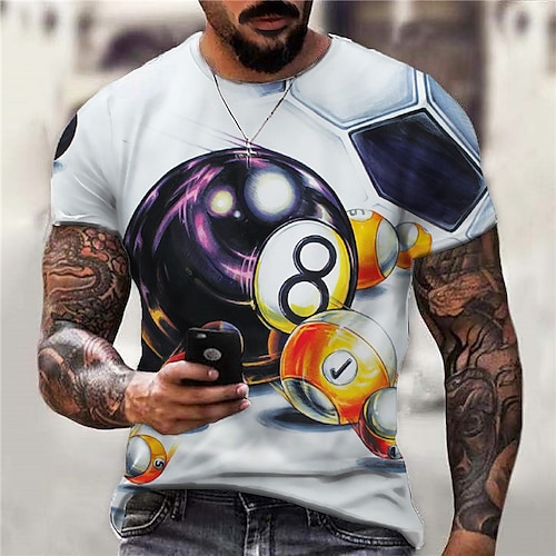 

Men's Unisex T shirt Tee Graphic Prints Crew Neck White 3D Print Billiards Outdoor Street Short Sleeve Print Clothing Apparel Sports Designer Casual Big and Tall / Summer / Summer