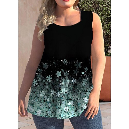 

Women's Plus Size Tops Tank Top Floral Print Sleeveless Strap Streetwear Daily Going out Polyester Spring Summer Green Purple