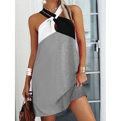 

Per donna Abito casual Vestito a trapezio Prendisole Mini abito Nero bianco grigio Modello leopardo Nero - bianco Senza maniche Color Block Stampa Estate Primavera All'americana Di tendenza 2023