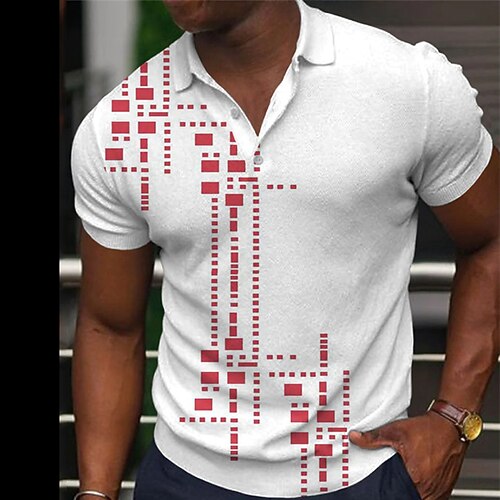 

Men's Collar Polo Shirt Golf Shirt Plaid Turndown White 3D Print Street Daily Short Sleeve 3D Button-Down Clothing Apparel Fashion Casual Breathable Comfortable / Beach