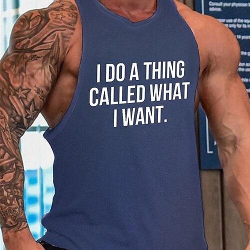 

Men's Tank Top Vest Graphic Letter Round Neck Blue Gray Black Hot Stamping Street Casual Sleeveless Print Clothing Apparel Sports Fashion Casual Comfortable / Summer / Summer / Beach