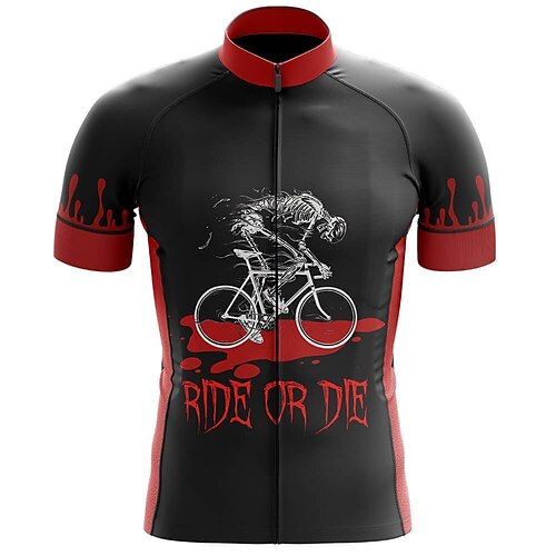 

21Grams Men's Cycling Jersey Short Sleeve Bike Top with 3 Rear Pockets Mountain Bike MTB Road Bike Cycling Breathable Quick Dry Moisture Wicking Reflective Strips Black Red Skull Polyester Spandex