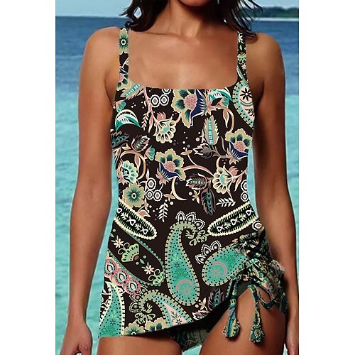 

Dame Badetøy Tankini 2 stk Normal Badedrakt Høy midje Trykt mønster Blomstermønster Grønn Polstret Med stropper Badedrakter Sport Ferie Sexy / ny