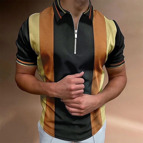 

Per uomo POLO Camicia da golf Golf A strisce Collo ripiegabile Blu Viola Cachi Rosso Informale Giornaliero Manica corta Cerniera Abbigliamento Sportivo Di tendenza Informale Comodo