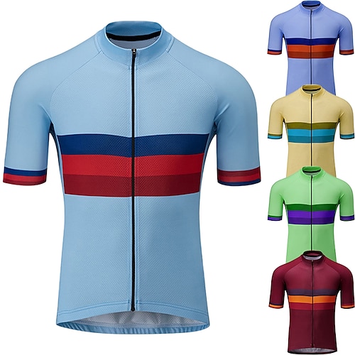 

21Grams Men's Cycling Jersey Short Sleeve Bike Jersey Top with 3 Rear Pockets Mountain Bike MTB Road Bike Cycling UV Resistant Breathable Quick Dry Reflective Strips Wine Red Green Yellow Stripes